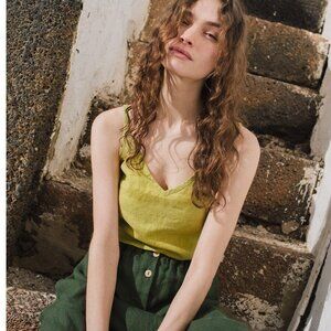 notPERFECTLINEN Sorrento Cami Greenish Mustard Size M